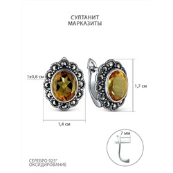 Серьги из чернёного серебра с султанитом и марказитами 925 пробы HE0725-ZN-LK