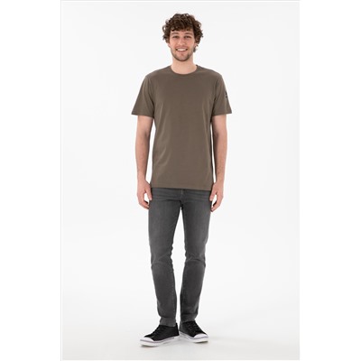 Erkek Regular Fit Bisiklet Yaka Vizon Basic Tişört