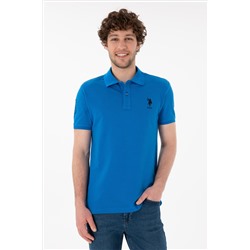 Erkek Slim Fit Polo Yaka Kobalt Mavi Basic Tişört