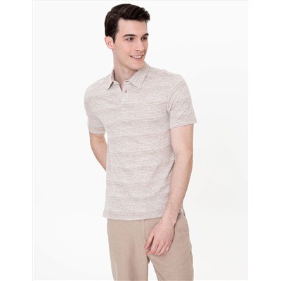 Bej Dokulu Slim Fit Polo Yaka Tişört