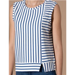 İndigo Çizgili Comfort Fit Kolsuz Bluz