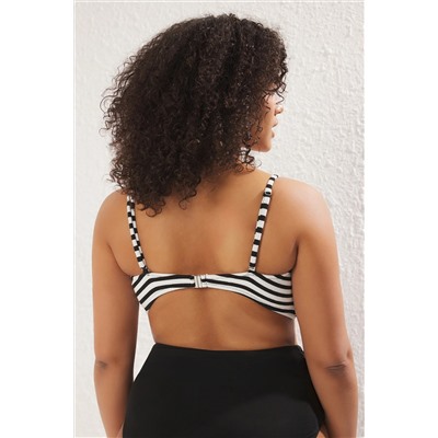 Çok Renkli Çizgili İp Askılı Staplez Büyük Beden Bikini Üstü TBBSS25CT00006