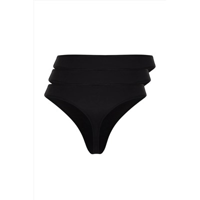 Siyah 3'lü Paket Pamuklu Büyük Beden Tanga Örme Külot TBBAW24CM00010