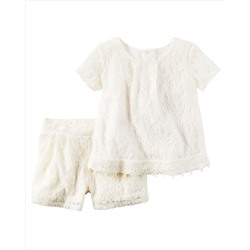 2-Piece Floral Lace Top & Short Set