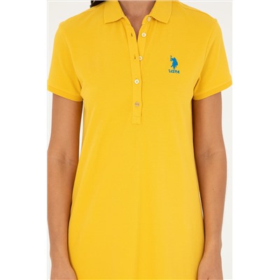Kadın Safran Polo Yaka Mini Boy Örme Elbise