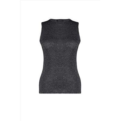 Siyah Vücudu Saran İnce Triko Parlak Bluz TBBSS23AF00019