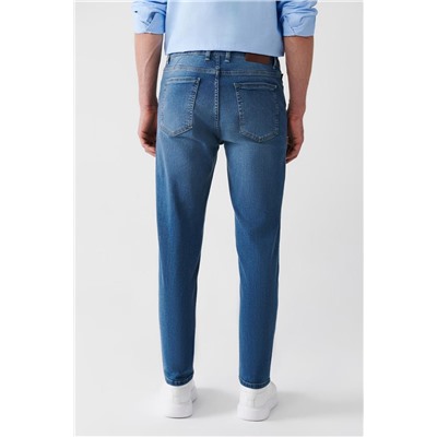 Mavi Eskitme Yıkamalı Esnek Slim Fit Dar Kesim Jean Pantolon
