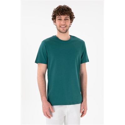 Erkek Regular Fit Bisiklet Yaka Koyu Yeşil Basic Tişört
