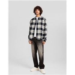 Cropped long sleeve check shirt