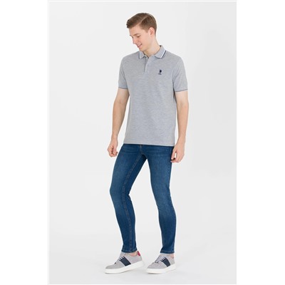 Erkek Gri Melanj Basic Polo Yaka Tişört