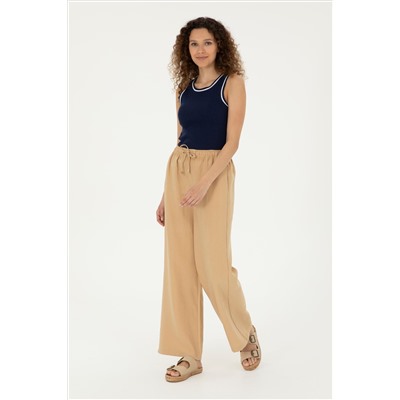 Kadın Camel Loose Relax Fit Kanvas Pantolon