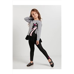 Denokids Kız Çocuk Gri Baskılı Tunik Takım CFF-19S1-113
