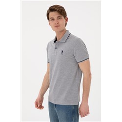 Erkek Slim Fit Polo Yaka Gri Melanj Basic Tişört