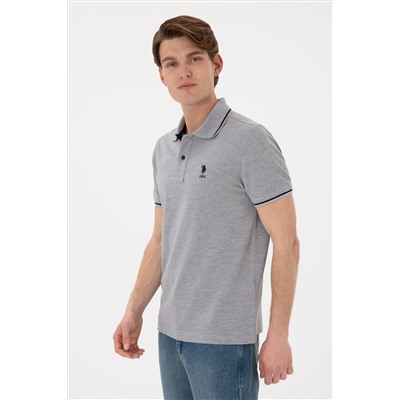 Erkek Slim Fit Polo Yaka Gri Melanj Basic Tişört
