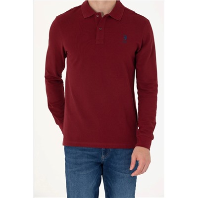 Erkek Bordo Polo Yaka Basic Sweatshirt