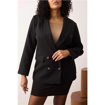 Siyah Oversize/Bol Kesim Astarlı Düğmeli Dokuma Büyük Beden Blazer Ceket TBBAW26AG00006