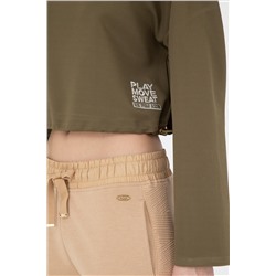 Kadın Haki Bisiklet Yaka Sweatshirt