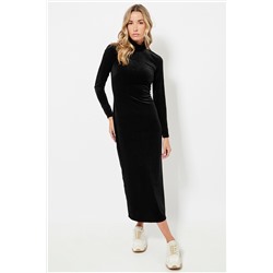 Vestido recto de terciopelo - Negro