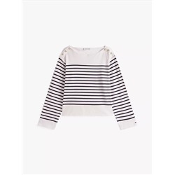 Gold-Button Stripe Long-Sleeve T-Shirt
