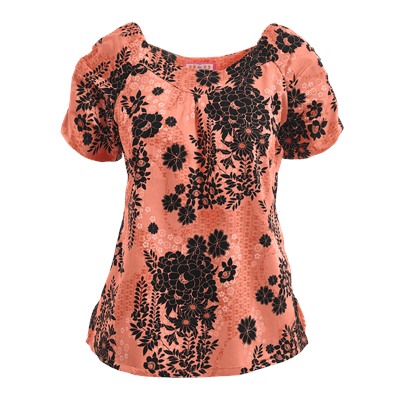 Koi Scrubs Faux Lace Print Top