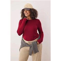 Bordo Premium Yumuşak Kumaşlı Viskon Bisiklet Yaka Crop Esnek Örme Bluz TBBAW25AF00027