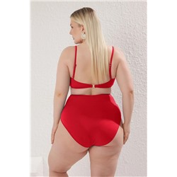 Kırmızı Yüksek Bel Aksesuar Detaylı Büyük Beden Bikini Altı TBBSS25CR00000