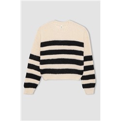 Defacto Kız Çocuk Regular Fit Bisiklet Yaka Kazak A9489A823AU
