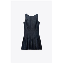 VESTIDO CORTO EFECTO DENIM VOLANTES
