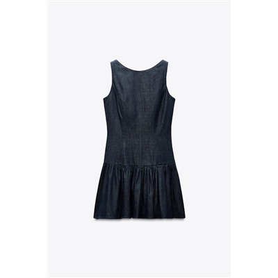 VESTIDO CORTO EFECTO DENIM VOLANTES