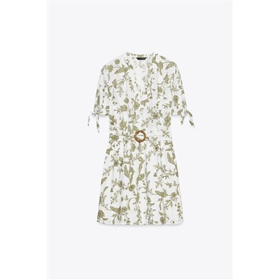 PRINTED MINI DRESS WITH CUTWORK EMBROIDERY
