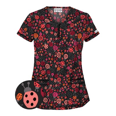 UA Lady Bug Oasis Black Print Scrub Top