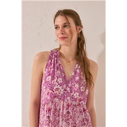 Vestido largo tirantes estampado flores morado