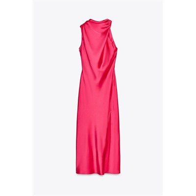ASYMMETRIC SATIN MIDI DRESS