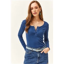 Olalook Kadın İndigo Patlı Kaşkorse Bluz