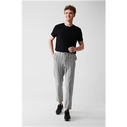 Avva Erkek Gri Arka Beli Lastikli Duble Paça Çizgili Esnek Relaxed Fit Rahat Kesim Jogger Pantolon A31y30 A31Y3020