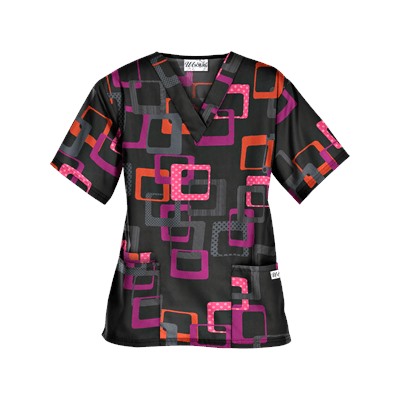 UA Sassy Square Black Print Scrub Top