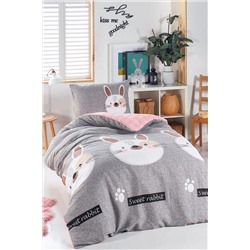 Ev & Ev Home Junior Nevresim Seti Tek Kişilik Tavşancık A.Kahve-Gri-Pembe Ep-022033