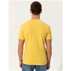 Sarı Slim Fit Baskılı Bisiklet Yaka Tişört
