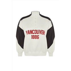 Ekru Baskılı Kalın Şardonlu Örme Sweatshirt TBBAW23AO00076