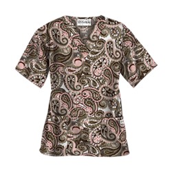 UA Boho Paisley White V-Neck Scrub Top