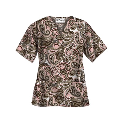 UA Boho Paisley White V-Neck Scrub Top