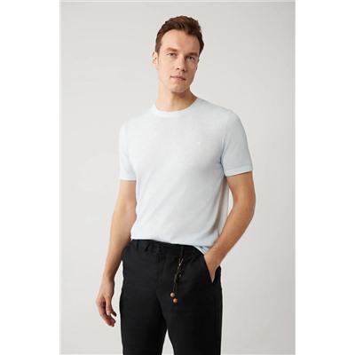 Avva, Erkek Açık Mavi Bisiklet Yaka Garment Dyed T-shirt A41y5074
