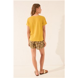 Camiseta manga corta canalé lurex dorado