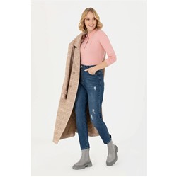 Kadın Pudra Basic Polo Yaka Sweatshirt