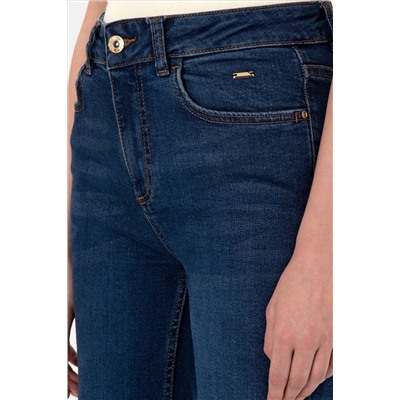 Kadın Koyu Mavi Slim Flare Fit Jean Pantolon