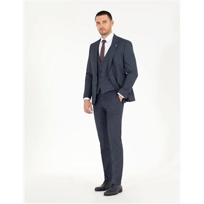 Lacivert Yelekli Slim Fit Takım Elbise