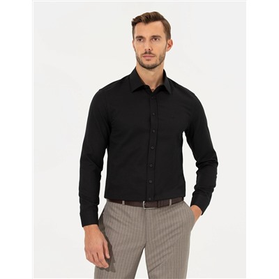 Siyah Slim Fit Armürlü Gömlek
