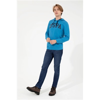 Erkek Kobalt Kapüşonlu Basic Sweatshirt