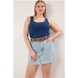 Koyu Mavi Askılı Örme Büyük Beden Body TBBSS25CS00001