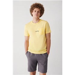Avva Sarı %100 Pamuk Bisiklet Yaka Cep Baskılı Regular Fit T-shirt A31Y1152